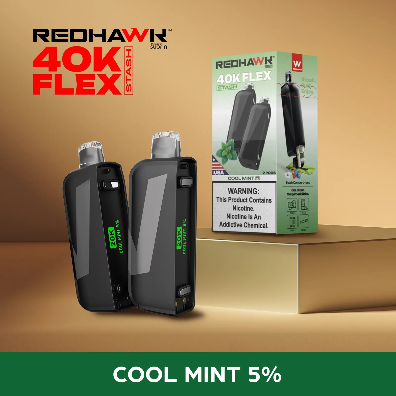 RedHawk 40K FLEX Stash COOL MINT 2 Pack Replacement Pods